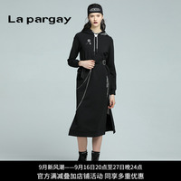 Lapargay纳帕佳2023新款女装春秋季黑色中长款休闲针织连衣裙子