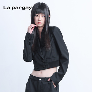 La pargay2025夏上新个性双排扣短款西装外套女休闲百搭显瘦上衣