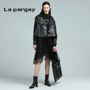 Lapargay纳帕佳2023新款女装冬季中长款两件式拼接连衣裙网纱长裙