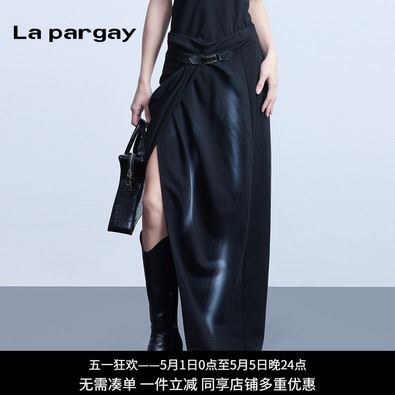 La pargay2025夏上新个性扎染印花开叉半身裙女修身显瘦A字长裙子