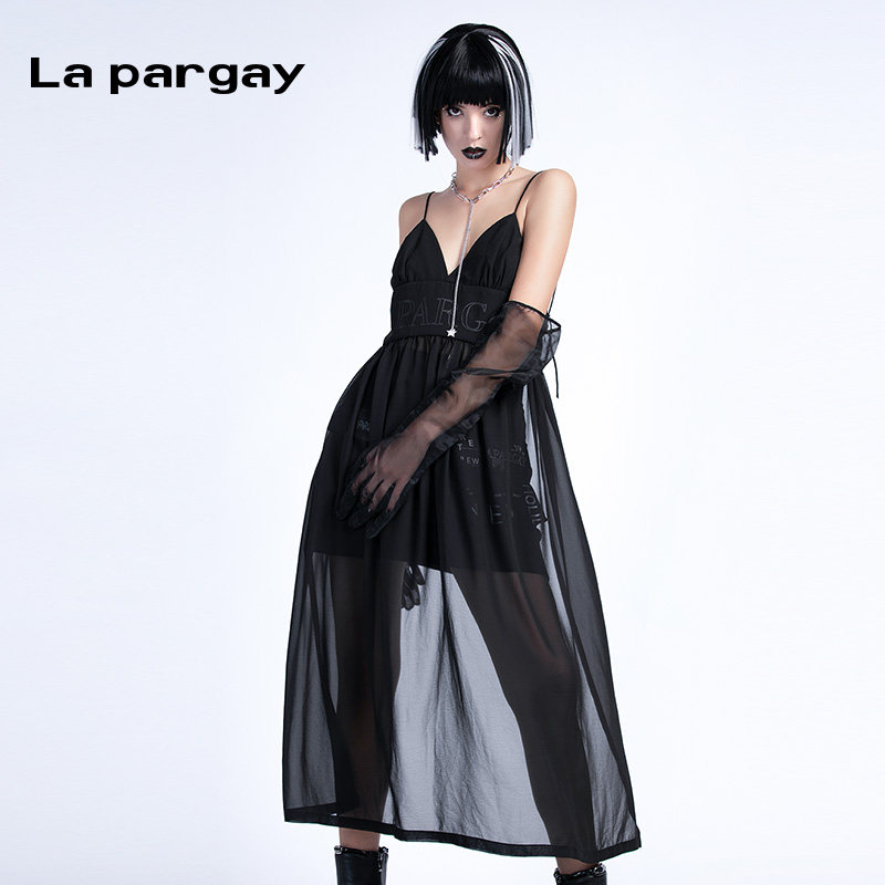 纳帕佳La pargay2025夏上新个性网纱拼接吊带连衣裙女修身显瘦A字