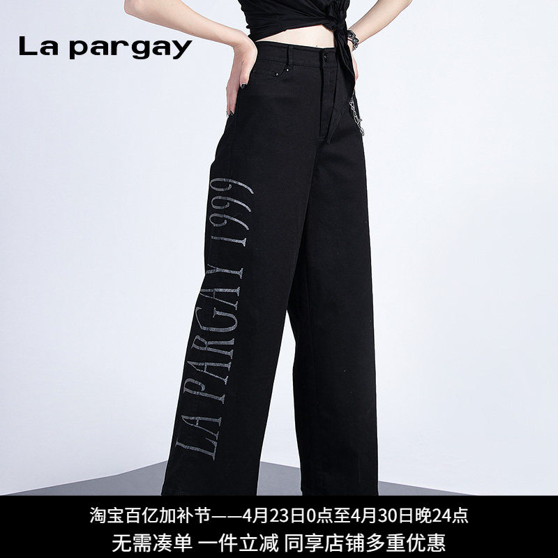 纳帕佳高腰长裤休闲牛仔裤2024春夏新款女式黑色个性时尚小众裤子