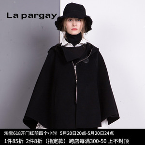 Lapargay纳帕佳2023新款女装秋冬季黑色短款斗篷毛呢外套休闲大衣