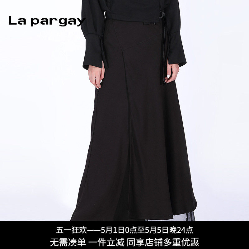 纳帕佳高腰长款阔腿裤2023早秋新款女式黑色个性时尚休闲宽松裤子