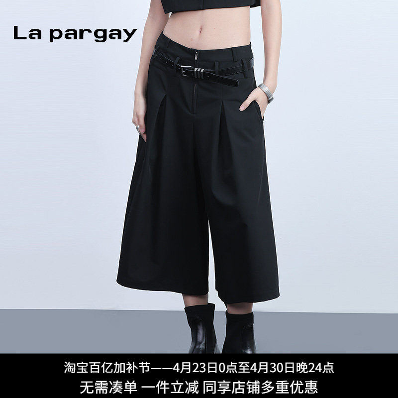 纳帕佳高腰七分休闲裤2024夏季新款女式黑色个性时尚百搭宽松裤子