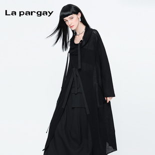 纳帕佳假两件设计感长外套2023秋冬新款女式黑色个性休闲宽松上衣