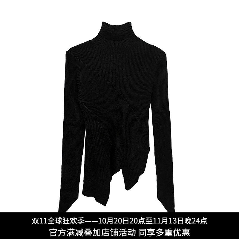 纳帕佳高领开叉修身显瘦针织衫