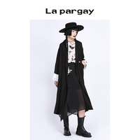 Lapargay纳帕佳2023新款女装黑色中长款风衣休闲宽松外套长袖大衣