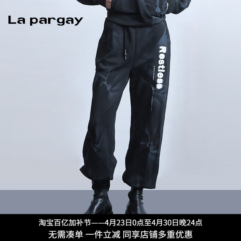 纳帕佳高腰印花长裤简约休闲裤2024春夏新款女式黑色个性百搭裤子