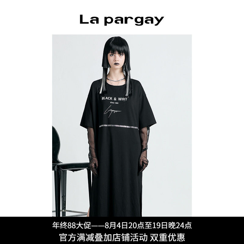 休闲宽松圆领简约中长款T恤裙
