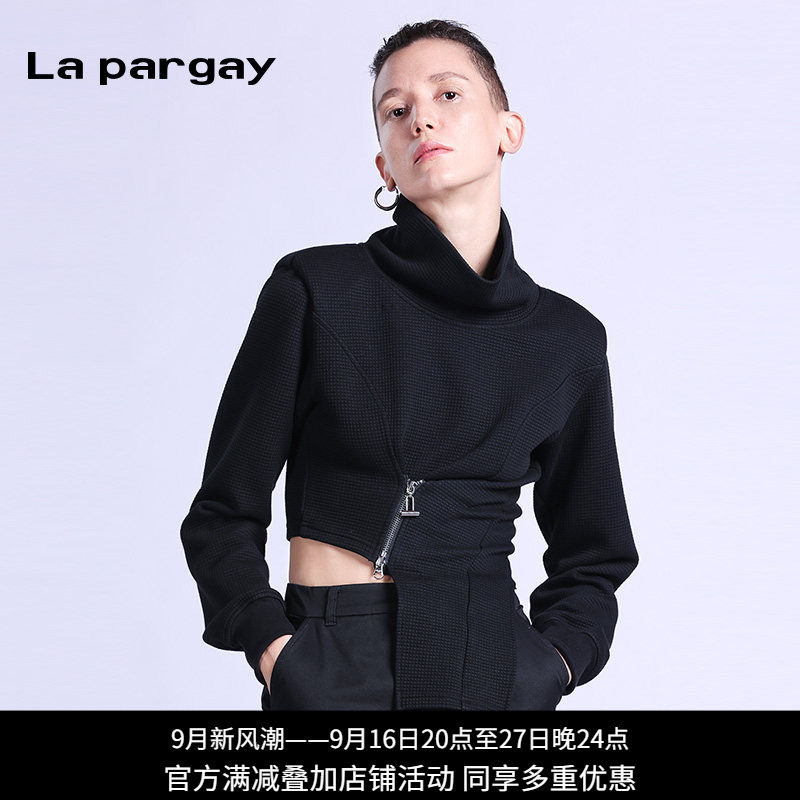 纳帕佳女高领拉链黑色酷感卫衣