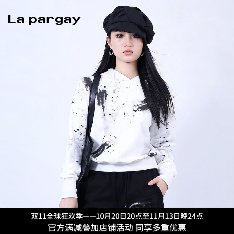 纳帕佳扎染连帽印花卫衣女白色