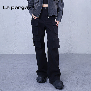 女多口袋直筒阔腿休闲长裤 裤 工装 子百搭 pargay2025夏上新个性