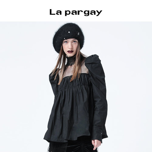 黑色Lapargay套头纳帕上衣