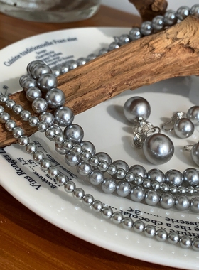 KOKOCYNTHIA铂金灰珍珠项链