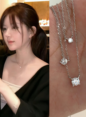 露丝同款s925银镀金闪耀锆石项链小尺寸锁骨链