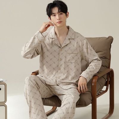 美梦睡衣纯棉男春秋款长袖薄款大码男款秋冬季男士家居服套装