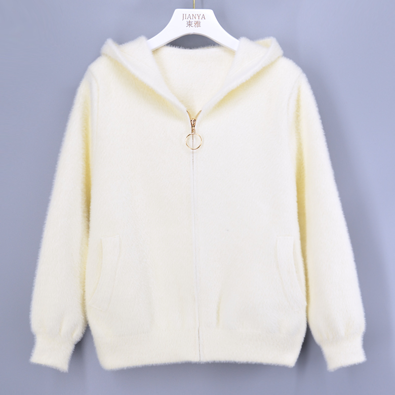 秋冬新款水貂绒外套拉链开衫毛衣