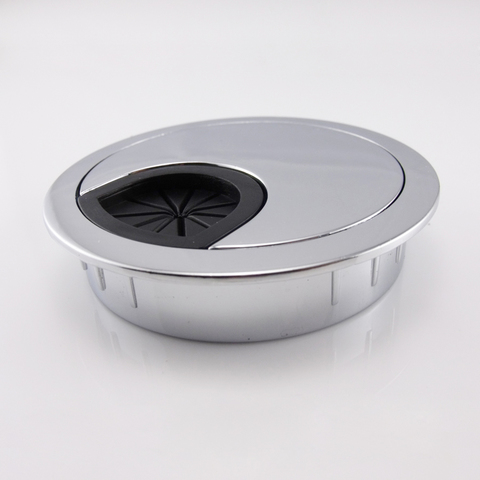 办公家具电脑桌五金配件 57/60mm穿线盒办公桌面线孔盖银色