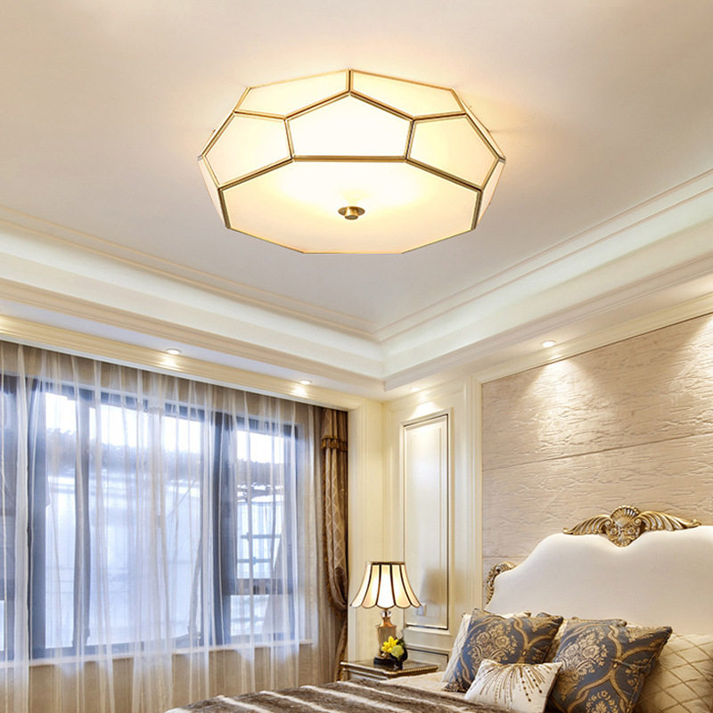 美式全铜吸顶灯怀旧复古菱形图案卧室客厅灯多边形薄款过道走廊灯