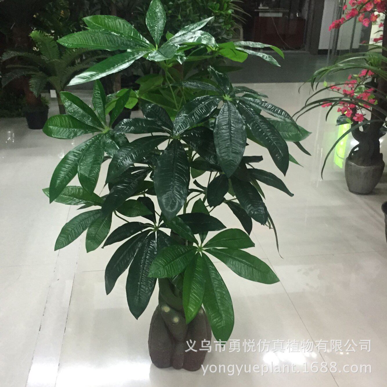 工厂室内小盆景发财树高仿 盆景办公室摆件仿真绿色植物