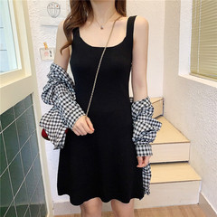 Real photo real price Korean knitting suspender tank top dress shows thin and versatile high waist skirt