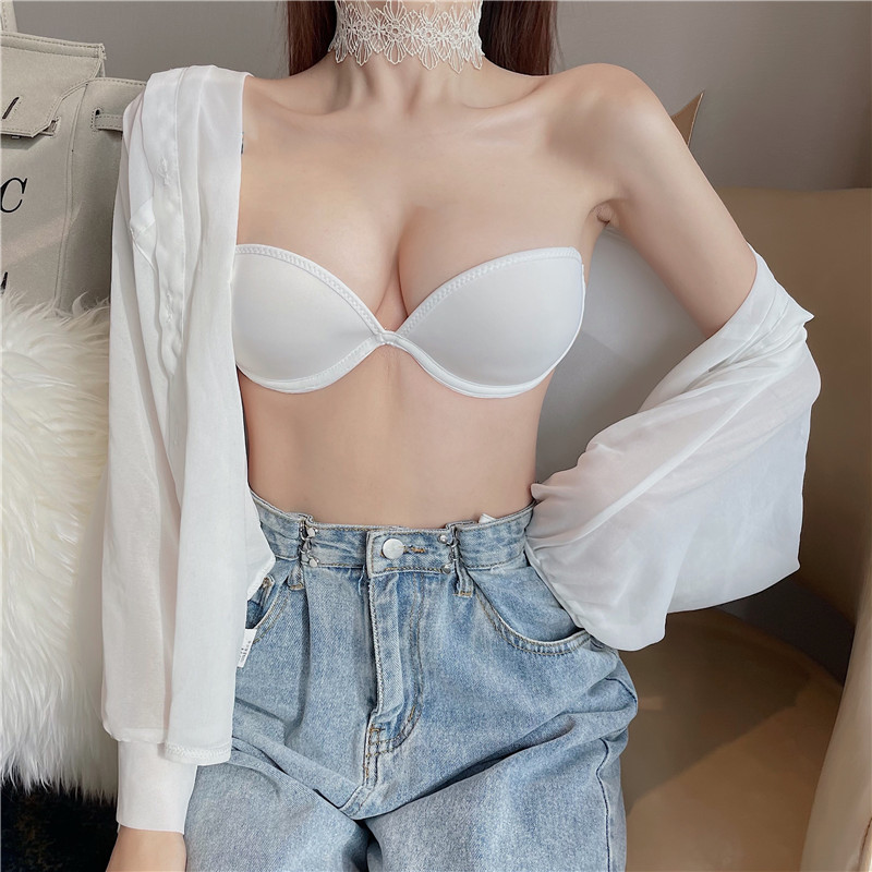 Real price Strapless underwear love silicone gathered anti slip open back one shoulder invisible bra