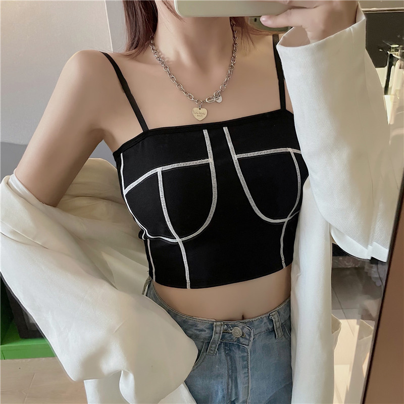 Real shot real price ~ Hong Kong style retro net red suspender vest short color bump with breast pad for self-cultivation