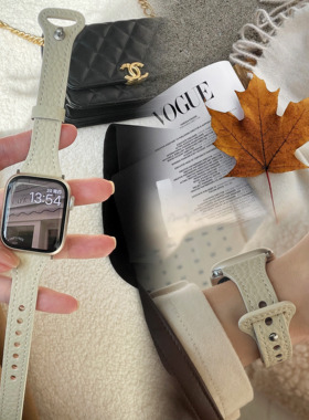 奶茶系~ 软乎乎荔枝纹小牛皮iWatch真皮表带适用于苹果手表8代