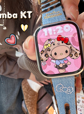 CA. 原创豹纹黑皮KT表带适用于苹果手表AppleWatchS11iWatchS109