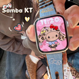 CA. 原创豹纹黑皮KT表带适用于苹果手表AppleWatchS11iWatchS109