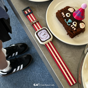 复古条纹磨砂防水硅胶iWatch表带适用苹果9 Club Vintage CA.