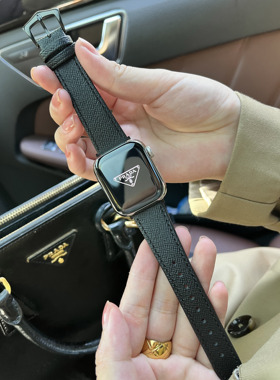 Pr@da十字纹 手工真皮包边iWatch表带7/6/5/4适用于苹果手表女款