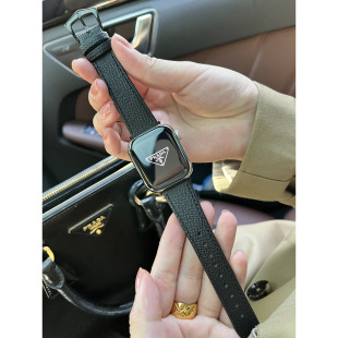 4适用于苹果手表女款 Pr@da十字纹 手工真皮包边iWatch表带7