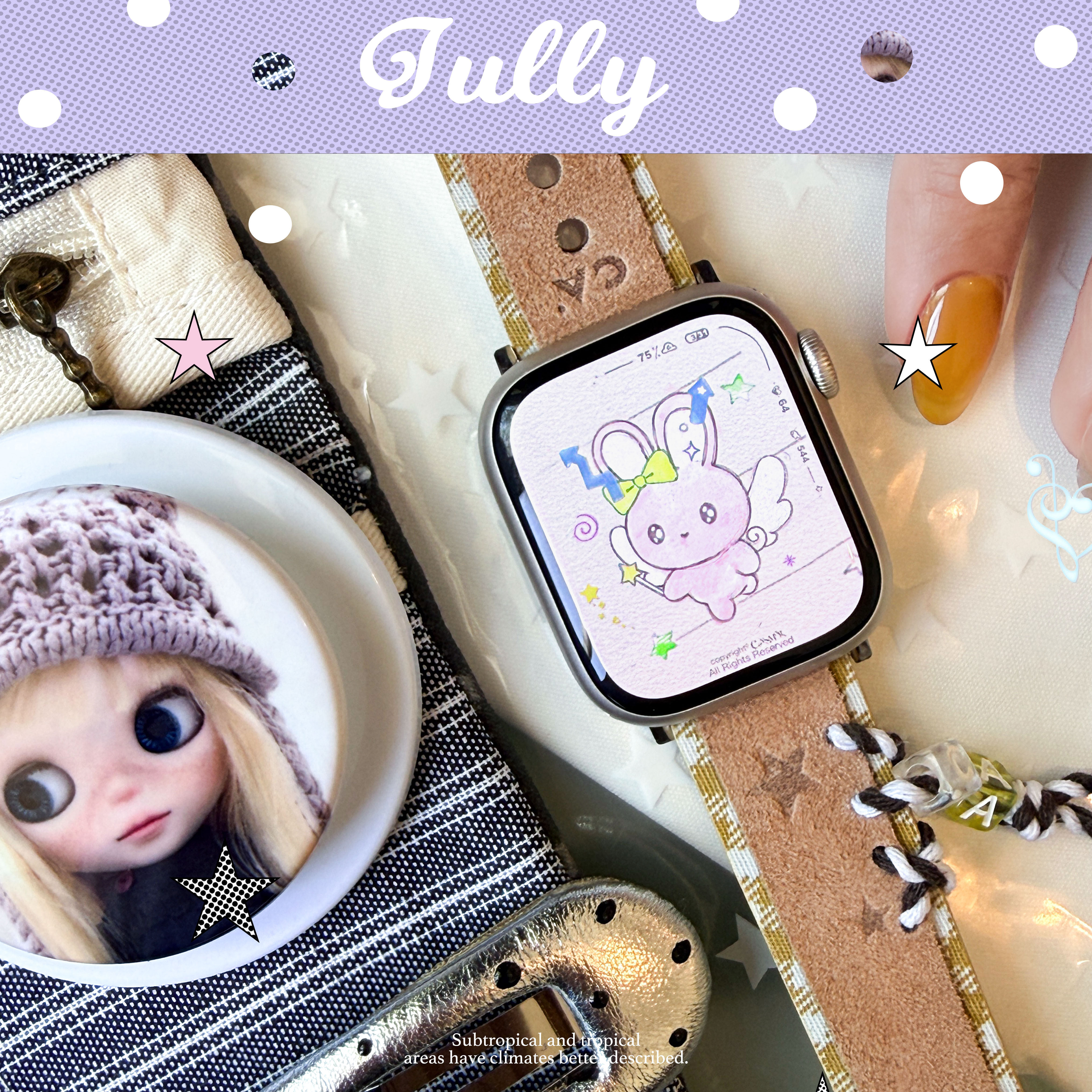 CA《Jully' Wish》日杂复古早镂空真皮iwatch表带适用于苹果apple