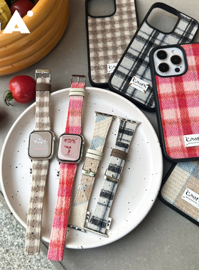 CA.《暖格子》羊毛呢iWatch表带8代与iPhone14Pro手机壳适用苹果
