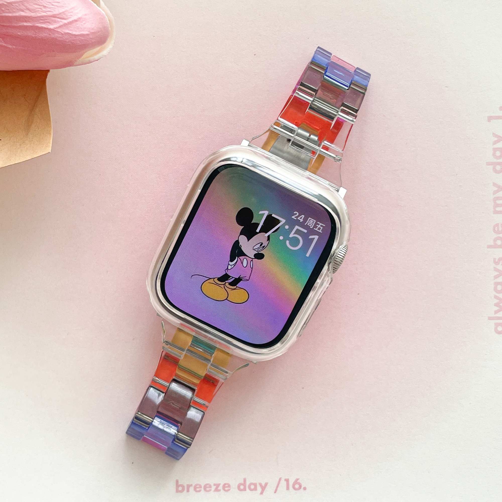 ConAmor彩虹渐变~ 可爱透明7色树脂Applewatch表带适用苹