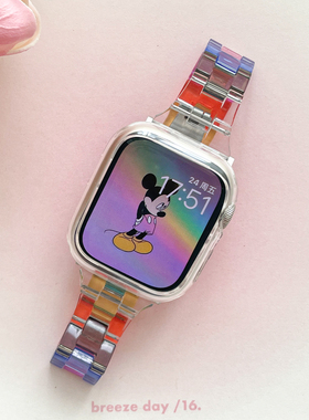 ConAmor彩虹渐变~ 可爱透明7色树脂Applewatch表带适用苹果手表