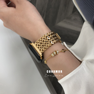 ConAmor iWatch表带不锈钢镂空不掉色适用于苹果塔塔 台湾博主同款