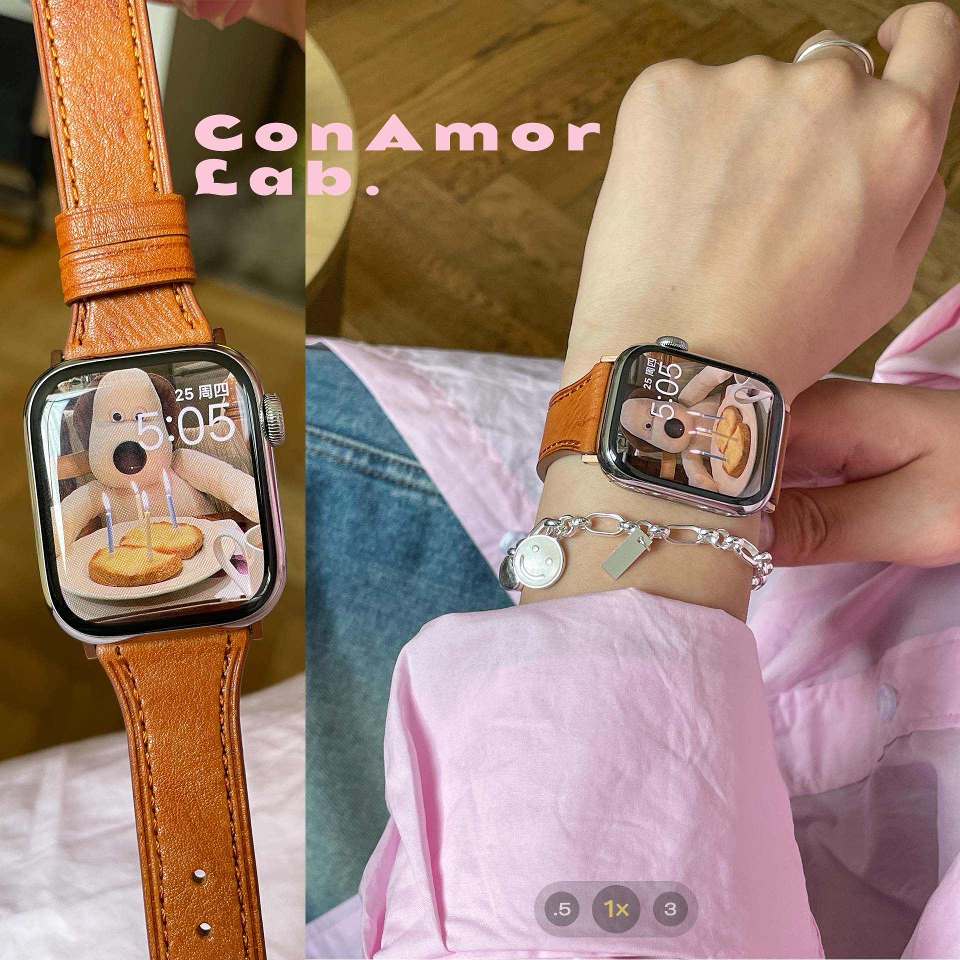 《贝壳扣》可爱复古款小牛皮iwatch表带适用苹果手表AppleWatch87