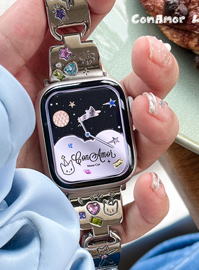 CA 《猫猫月球》手绘猫咪宝石镶嵌金属iwatch表带适用于苹果apple
