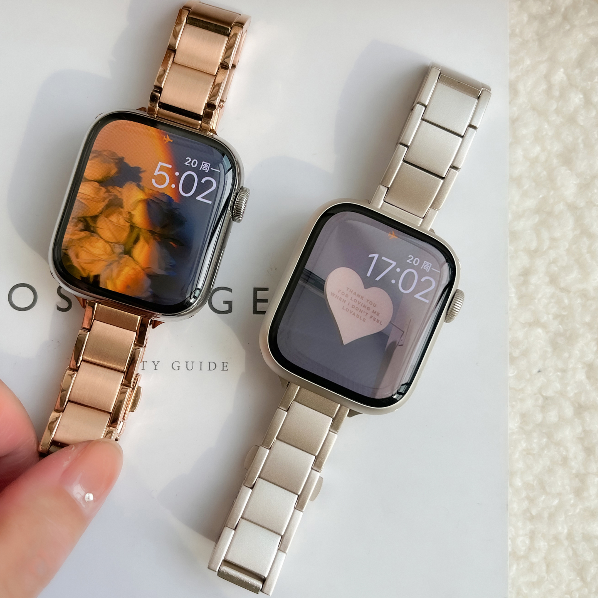 星光色细款不锈钢女款适用于苹果手表applewatch表带iWatch876543-封面