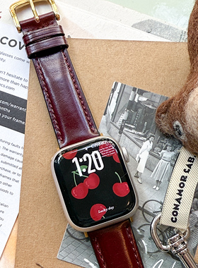 CA 樱桃色进口油蜡皮秋冬真皮iWatch表带适用AppleWatch10