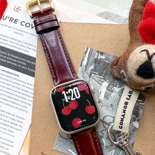 CA 樱桃色进口油蜡皮秋冬真皮iWatch表带适用AppleWatch10