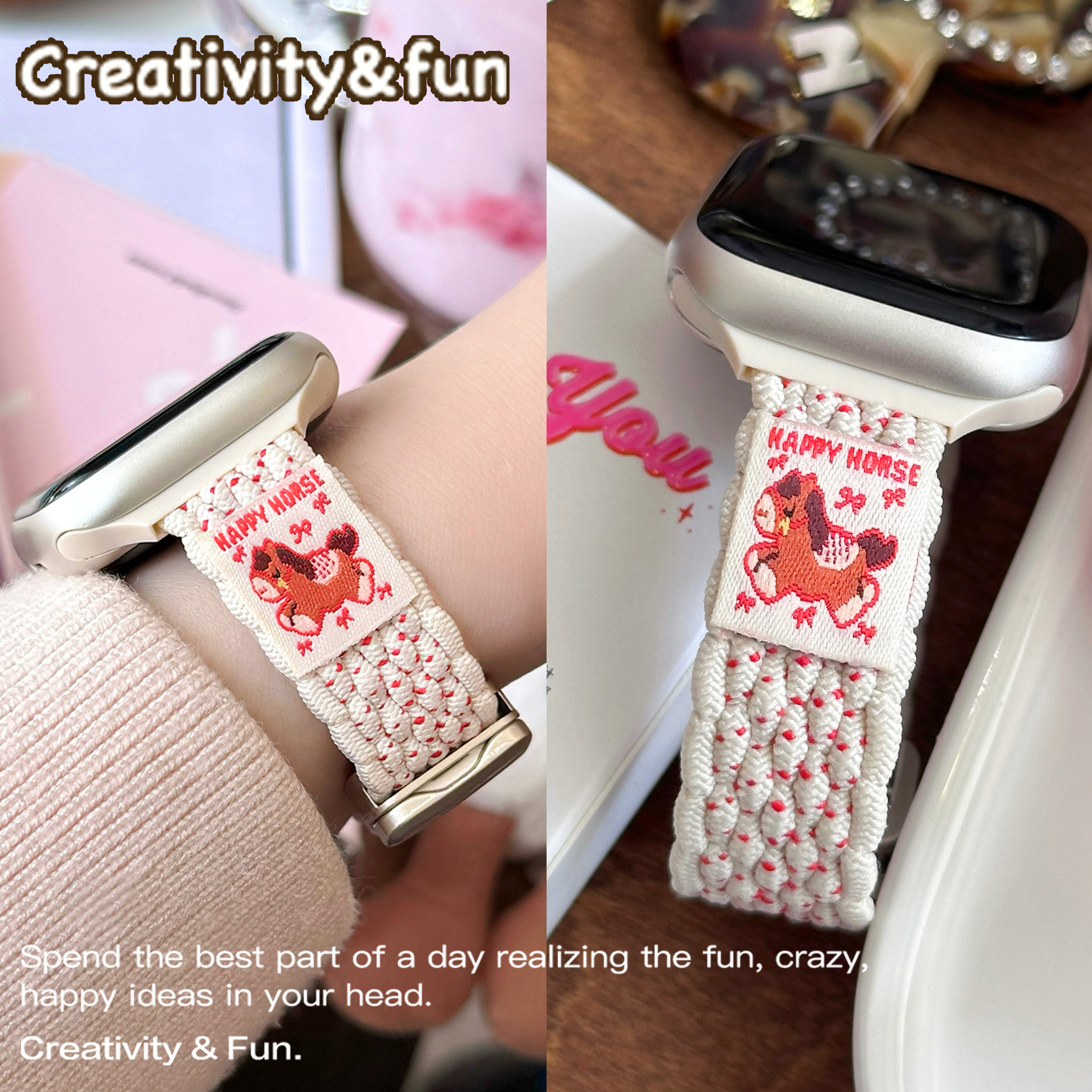 CA. 花边小马编织透气iwatch表带适用于苹果手表applewatchs11s10