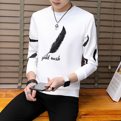 Spring 2009 Long Sleeve T-shirt Men Chao Korean Edition Japanese Students Feather Round-collar Embroidered Sanitary Apparel Teenagers Chao Men