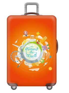橙色环球旅行弹力箱套拉杆箱旅行旅游登机行李皮箱保护罩防尘袋子