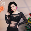 迷迭舞新款 爵士舞蹈练功上衣性感遮肚子女 肚皮舞上衣闪亮透视长袖