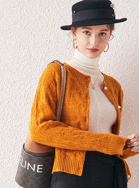 PALUOPO/帕罗山羊绒秋冬圆领镂空针织羊绒开衫女E21892-B