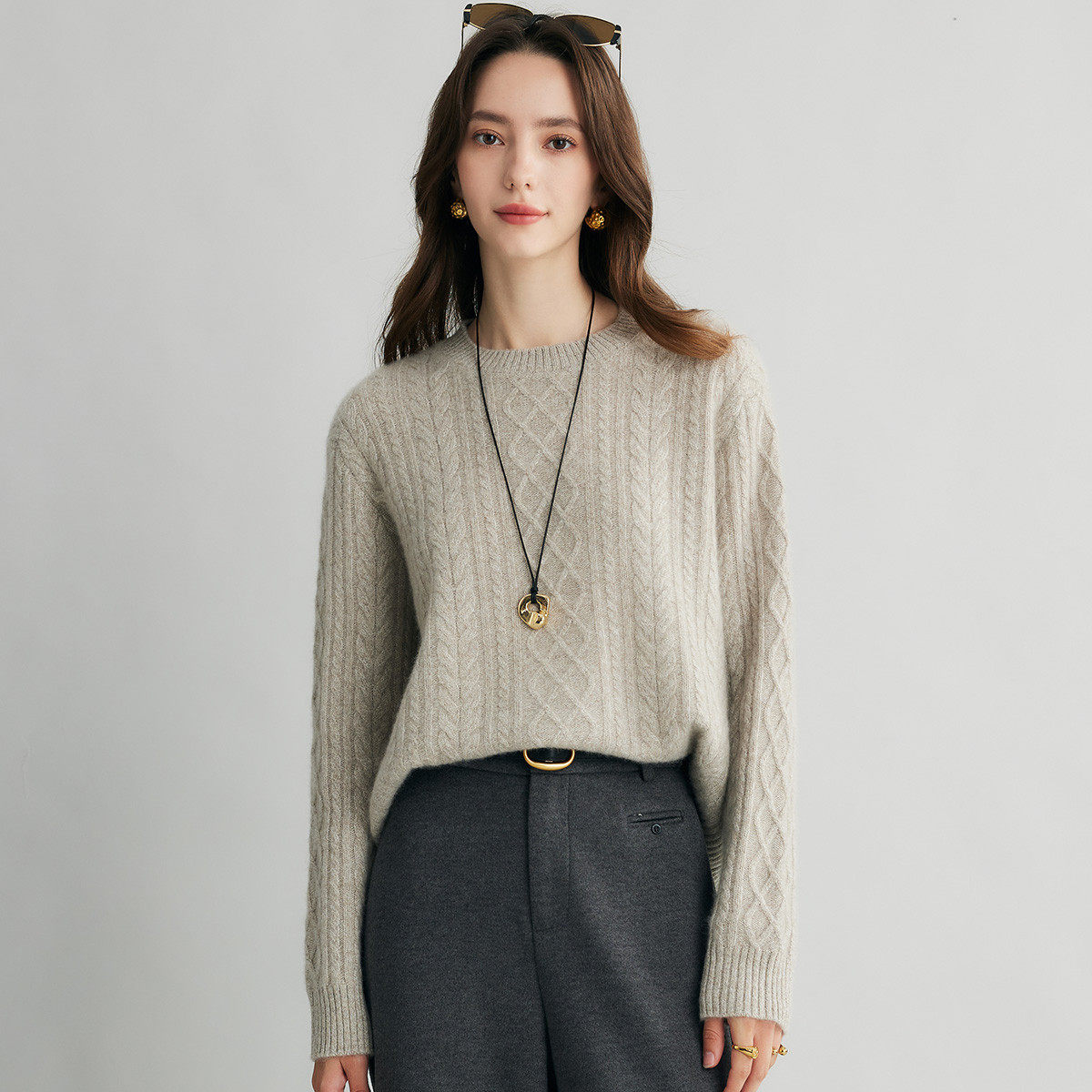 PALUOPO/帕罗25冬彩点纱圆领保暖厚绞花毛衣羊绒衫ET255212R,女装/女士精品,羊绒衫,淘宝优惠券,粉丝福利购,淘宝优惠卷